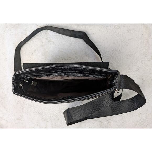 NEW Westend Crossbody Bag Black Vegan Faux Leather Snap Flap Wide Strap - Picture 6 of 10